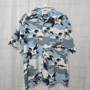 Vintage Gotcha Blue Gray Floral Hawaiian Beach Shirt Tropical L